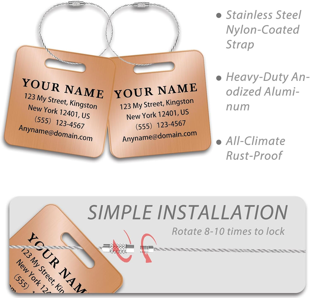 Personalized Luggage Tags for Suitcases (2/4/6/8 Pack) - Custom Engraved Metal Travel Tag, Customizable Pattern/Name/Text for Bags Backpacks Suitcases
