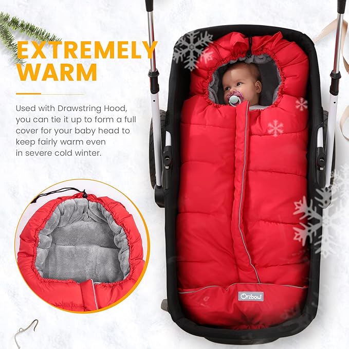 Orzbow Warm Bunting Bag Universal,Stroller Sleeping Bag Cold Weather,Waterproof Toddler Footmuff(Red,Large)-BubblyBeeBaby