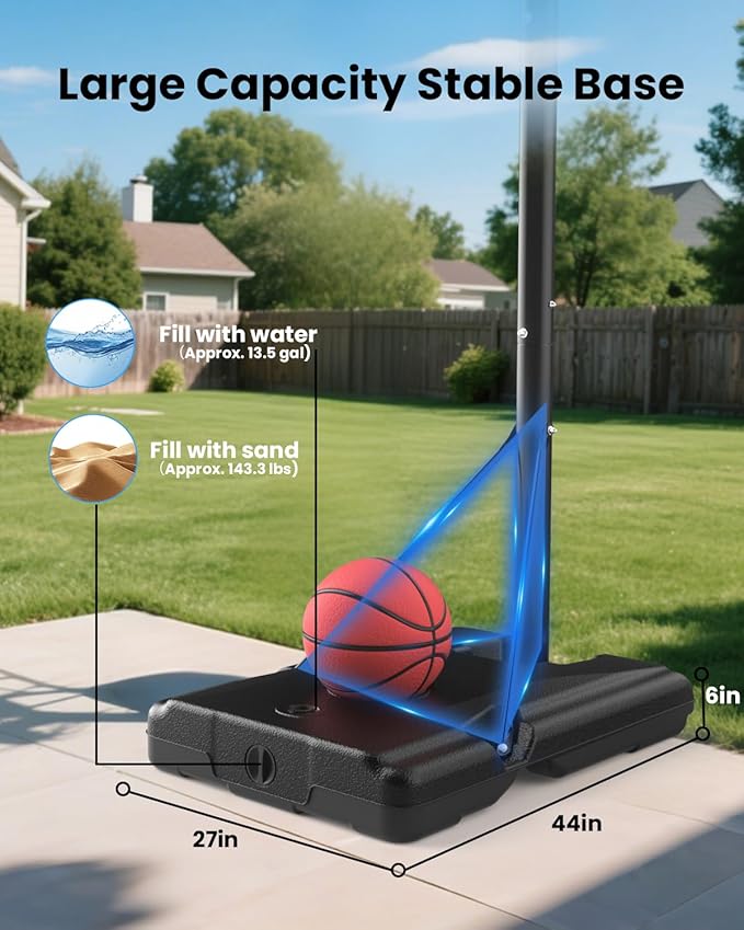 IGL Portable Basketball Hoop, 5.6-10FT Adjustable Basketball Goal System, 44 Inch Outdoor Basketball Hoop & Goals for Kids, Youth, and Adults in The Backyard, Driveway with PC Backboard-BubblyBeeBaby