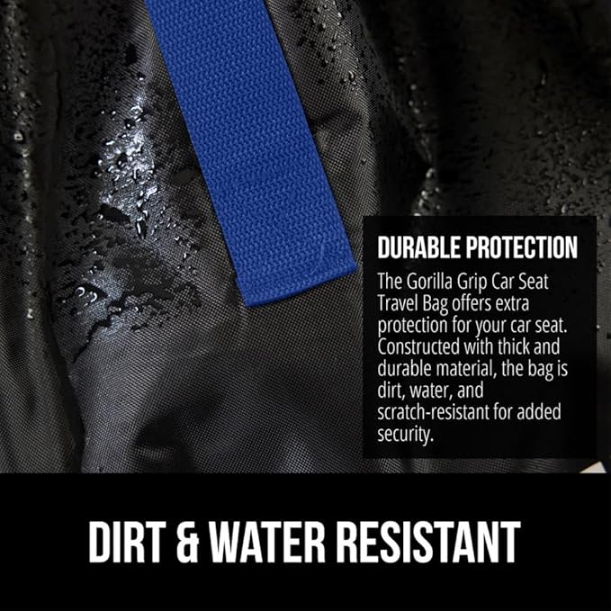 GORILLA GRIP Car Seat Travel Bag for Airplane Gate Check, Easy Carry Padded Backpack Bags Cover Carseats, Infant Baby Carriers and Toddler Booster Seats for Airport, Child Air Travels Essential, Blue-BubblyBeeBaby