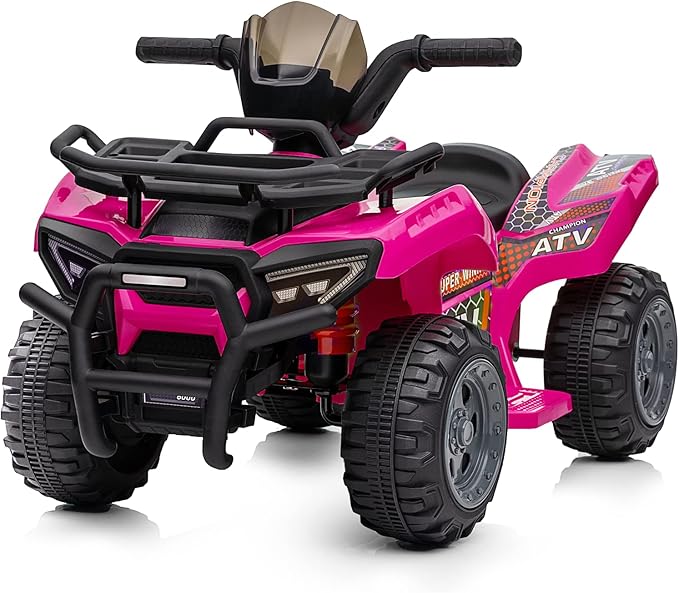 Kids ATV 4 Wheeler, 6V Ride-On Toy for Toddlers Boys & Girls with Music, Forward & Reverse - Rose Pink-BubblyBeeBaby