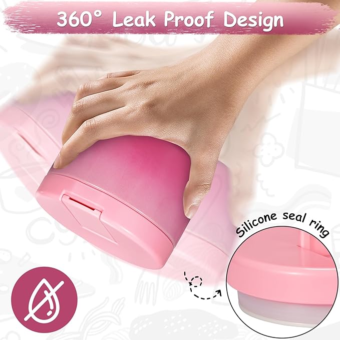 12oz Insulated Vacuum Food Jar with Buckle Lid Wide Mouth Soup Thermo for Hot Food Kids Leakproof Stainless Steel Lunch Container (Gradient Pink, 12OZ)-BubblyBeeBaby