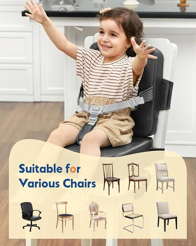 HOMEAL Booster Seat for Kitchen Chair - Toddler Booster Seat for Dining Table - Dining Seat with Adjustable Straps - Non-Slip Base & Breathable Fabric - Dark Gray-BubblyBeeBaby