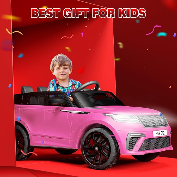 Hetoy Kids Ride On Car with Remote, Licensed Land Rover Kids Electric Car, Ride On Toys for Kids 3-8 with Mp3 Player, Rocking, Pull Rod, Pink-BubblyBeeBaby