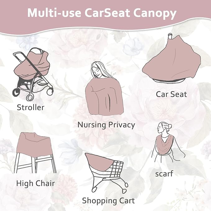 Nursing Cover Breastfeeding, Multi-use Baby CarSeat Cover Girls, Infant Stroller Car Seat Cover, Stretchy Carseat Canopy, Soft Breathable, Peony-BubblyBeeBaby