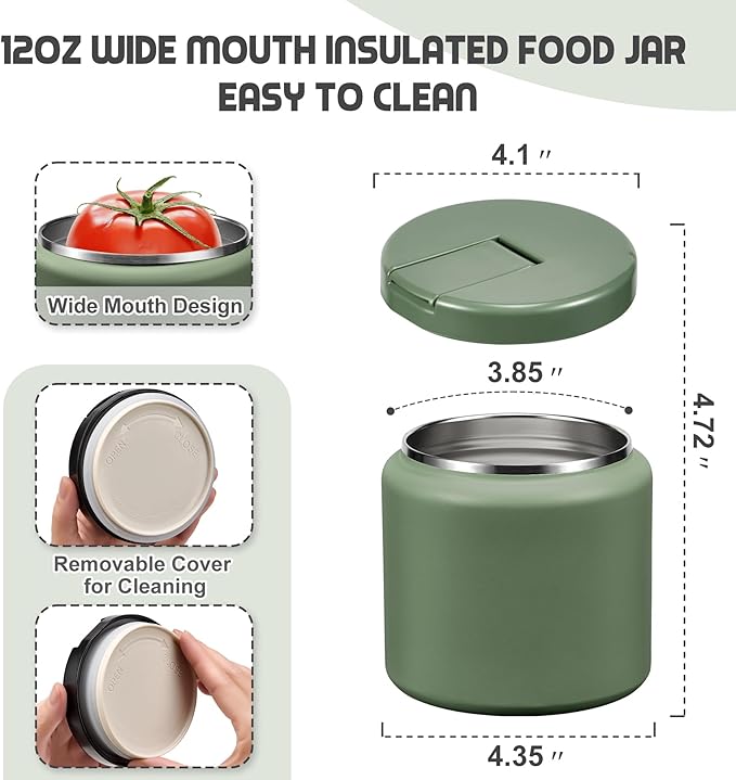 26oz Soup Thermo for Hot Food Kids with Buckle Lid Insulated Vacuum Food Jar Wide Mouth Leakproof Stainless Steel Lunch Container (Green)-BubblyBeeBaby