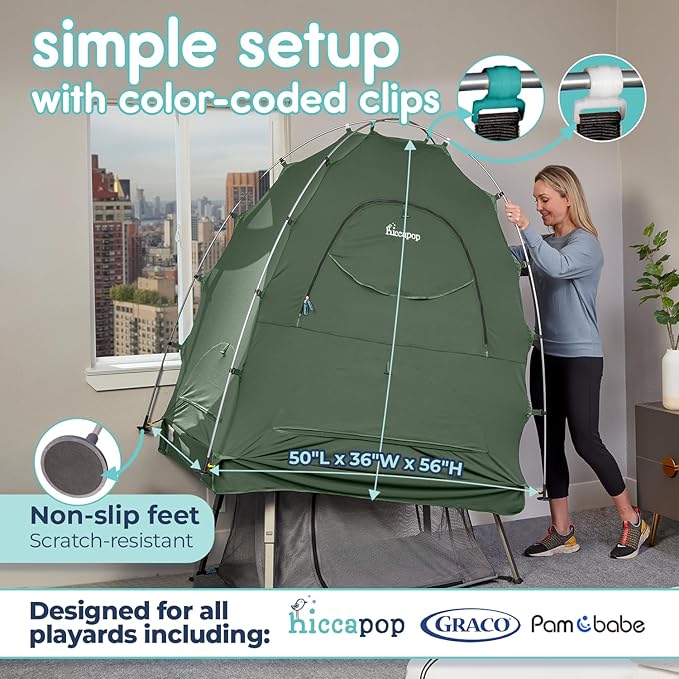Hiccapop Daydreamer Blackout Tent for Pack and Play, Patented Portable Crib Tent, Blackout Canopy Crib Cover, Sleep Pod for Kids-BubblyBeeBaby