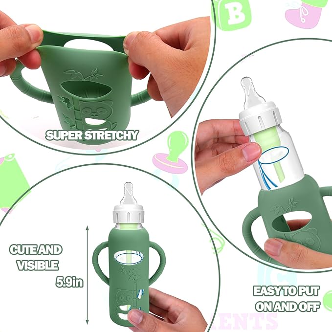 BUSOHA 3 Pack Silicone Sleeves for Dr. Brown's Glass Baby Bottles - Drop Protection Baby Bottle Sleeves Compatible with Dr. Brown's Newborn Glass Bottles with Silicone Handles,8 oz-BubblyBeeBaby