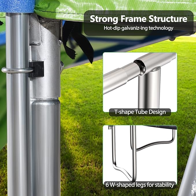 12FT 14FT Trampoline with Slide and Swings, ASTM Approved Outdoor Trampoline with Basketball Hoop and Ladder, Capacity for 5-7 Kids and Adults-BubblyBeeBaby