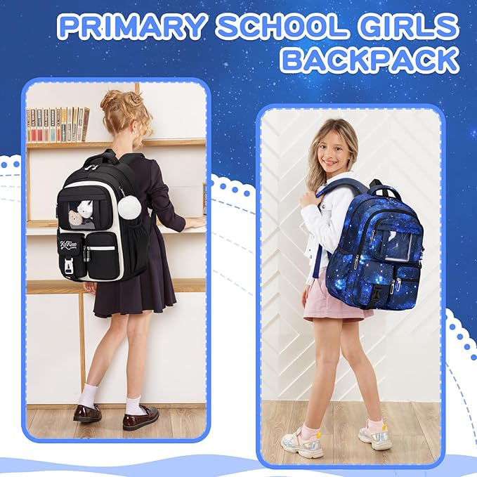 Kids Backpack for Girls Boys School Bags for Middle School Students Book Bag for Elementary Primary Kawaii Ita Backpack, Galaxy Astronaut-BubblyBeeBaby