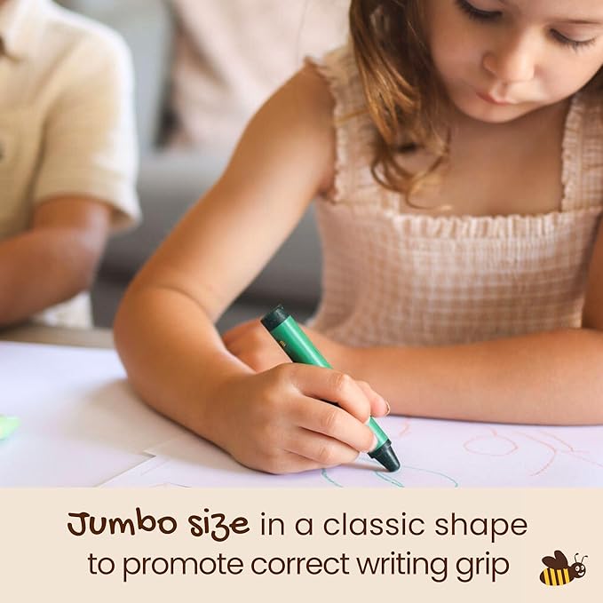 Honeysticks Jumbo Crayons (24 Pack) - Non Toxic Crayons - 100% Pure Beeswax and Food Grade Colors - 24 Bright Colors - Large, Easy to Hold and Use - Preschool Art Supplies for Toddlers/Kids 3-5, 4-8-BubblyBeeBaby