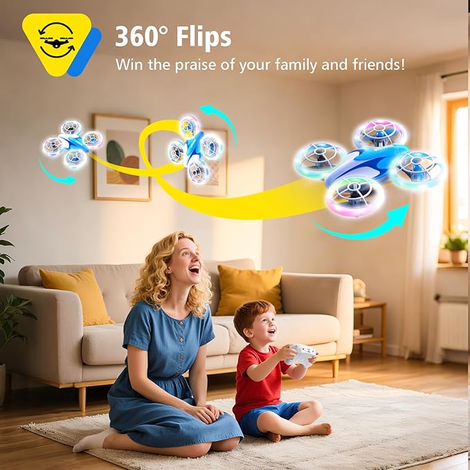 053Drone for Kids,Colourful LED RC Drone, Drone kids for Beginners,3D Flips,Altitude Hold, Propeller Full Protect,Mini drone Toy With 3 Batteries, Great Gift Toy for Boys and Girls-BubblyBeeBaby