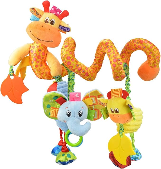 Jollybaby Crib Stroller Car Seat Toys for Baby 0-3-6-9-12 Months, Tummy Time Hanging Sensory Toys for Newborn with Music Box and Teether, Spiral Carseat Toy for Infant Boys Girls Gifts (Giraffe)-BubblyBeeBaby
