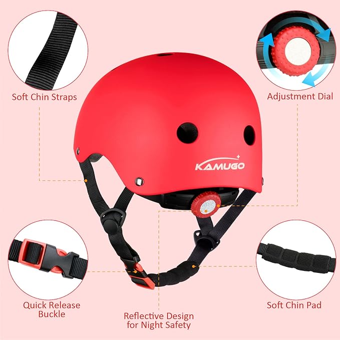 KAMUGO Kids Adjustable Helmet, with Sports Protective Gear Set Knee Elbow Wrist Pads for Toddler Age 2-8 Boys Girls, Bike Skateboard Hoverboard Scooter Rollerblading Helmet Set-BubblyBeeBaby