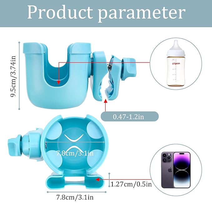 Suranew Adjustable Stroller Cup Holder with Phone Holder for Baby Stroller for Family Members, Sky Blue-BubblyBeeBaby