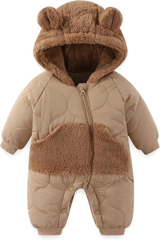 JiAmy Baby Snowsuit Newborn Winter Clothes Coat Romper Windproof Fleece Hat Zipper Baby Bear Outfit-BubblyBeeBaby