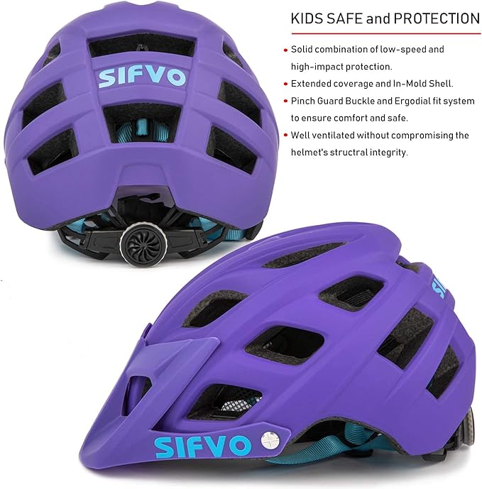 Kids Bike Helmet, SIFVO Kids Helmet 8+ Boys and Girls Bike Helmet with Cool Visor, Bike Helmets for Kids, Youth Bike Helmet Kids Mountain Bike Helmet Lightweight and Sturdy【55-58cm】-BubblyBeeBaby