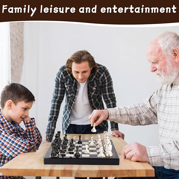 15" Large Chess Set for Adults with Weighted Acrylic Chess Pieces 3.5" King & Portable Folding Marbling Wooden Chess Board Travel Chess Sets Family Board Game Gift – Elegant Classic Chess Game-BubblyBeeBaby