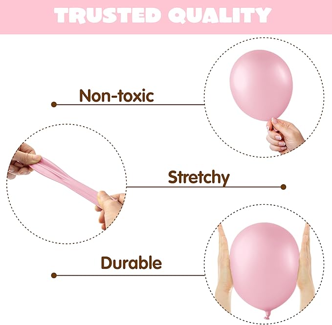 JOYIN 150 Pcs Pastel Pink Balloons, Different Sizes 18 12 10 5 Inch Pastel Pink Latex Balloon Arch Kit with Instruction for Birthday Decoration Party Graduation Wedding Holiday-BubblyBeeBaby