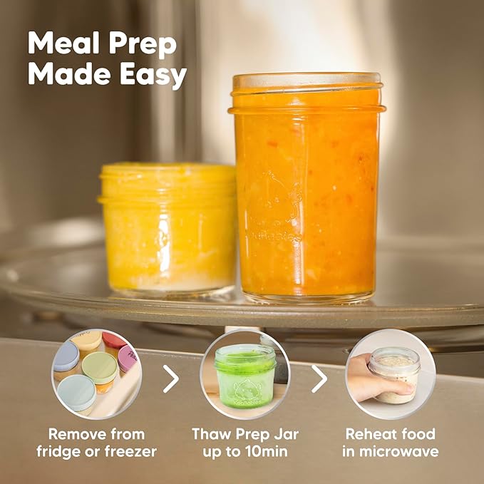 KeaBabies 4pk 8oz & 4pk 4oz Glass Baby Food Containers with Lids - Leak-Proof,Microwavable Small Glass Jars,Baby Purees & Toddler Snack Storage Containers,BPA-Free,Dishwasher & Freezer Safe(Musk Dusk)-BubblyBeeBaby