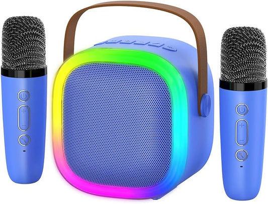 Karaoke Machine for Kids Adults, Portable Bluetooth Speaker with Wireless Microphones and LED Lights, Kids Toys Birthday for Girls and Boys Ages 4,5,6,7,8,9,10,11,12+ Years, Home Party-BubblyBeeBaby