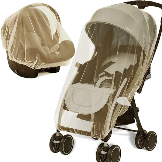 Mosquito Net for Stroller - Protective 2Pack Perfect Bug Net for Strollers, Bassinets, Cradles, Playards, Pack N Plays and Portable Mini Crib (Khaki)-BubblyBeeBaby