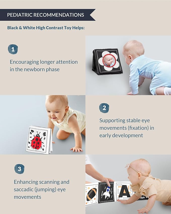 Infinno High Contrast Baby Toys for Newborn, Tummy Time Mirror Black and White Toys for 0-6 Months, Visual Sensory for Infant 0-3-6 Months, Newborn Baby Registry Essential Stuffers-BubblyBeeBaby