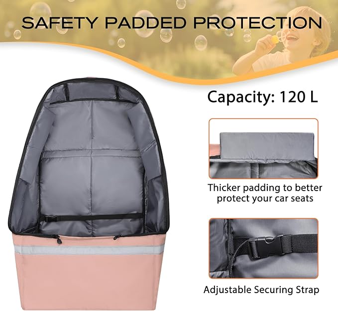 Car Seat Travel Bag for Airplane,Infant Seat Travel Bag with Shoulder Strap,Padded Car Seats Backpack with Reflective Stripes,Large Carseat Carrier Bag Travel Car Seat Cover,Flesh Pink-BubblyBeeBaby