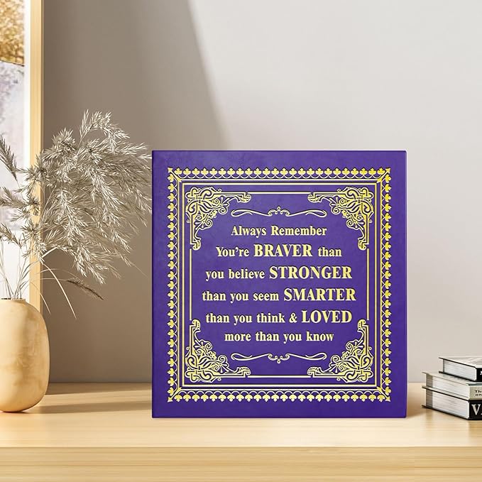 Inspirational Leather Photo Album,Magnetic Self-Stick Page Photo Album,Family Album,Hand Made DIY Albums Holds 3x5, 4x6, 5x7, 6x8 Photos (purple-always remember)-BubblyBeeBaby