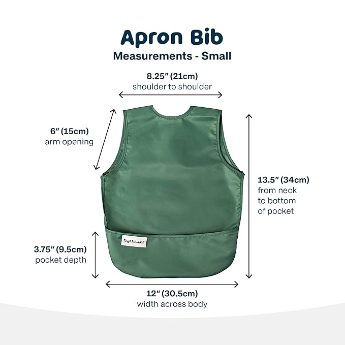 Tiny Twinkle Mess Proof Baby Bib - Waterproof & Lightweight Baby-Led Weaning Apron | 100% Recycled Polyester, Easy Clean & Machine Washable (Olive Green, Small 6-24 Months)-BubblyBeeBaby