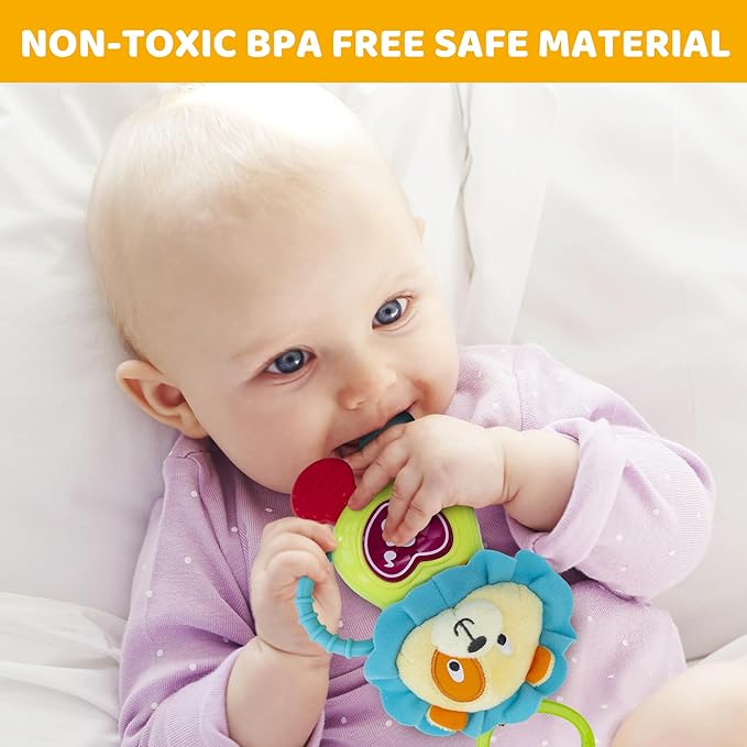 KiddoLab Musical Caesar Teething Toy for 3 Months and Up - Baby Teether, Rattle & Musical Toy with Lights & Fun Sound Effects - Baby Hanging Toy Easily Fits to Crib, Stroller and Car Seats-BubblyBeeBaby