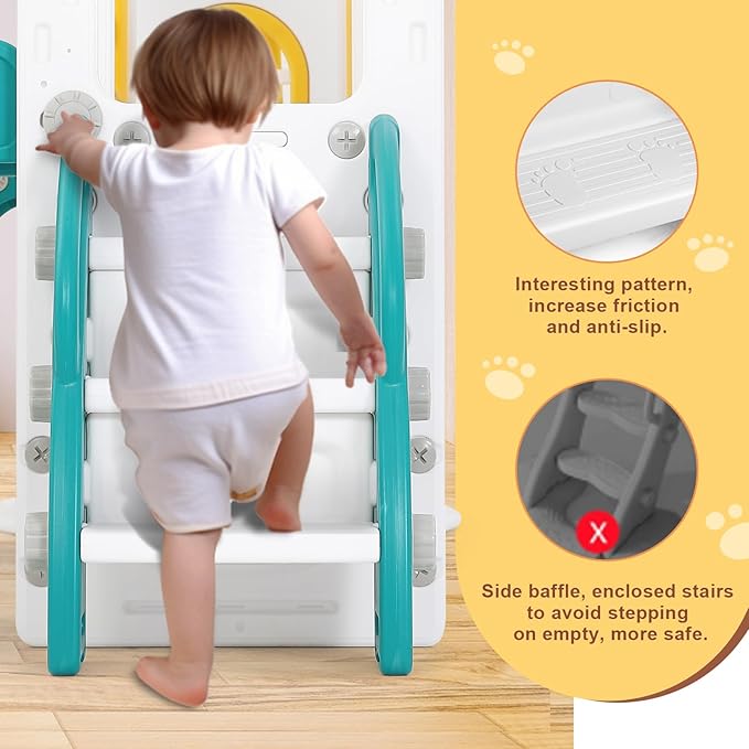 JOYLDIAS 9 in 1 Toddler Slide, Toddler Playground with Double Slides, Climber,Basketball Hoop,Tunnel, Telescope, Storage Space and Non-Slip Step, Indoor Outdoor Backyard Playset for Toddlers Age 1-3+-BubblyBeeBaby