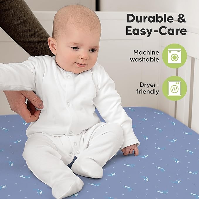 KeaBabies 2-Pack Organic Crib Sheets for Boys, Girls - 52x28 Fitted Crib Mattress Sheet Neutral, Breathable Jersey Cotton Cover for Baby Bed, Toddler Mattress, Soft & Cute Prints (Marine Muse)-BubblyBeeBaby