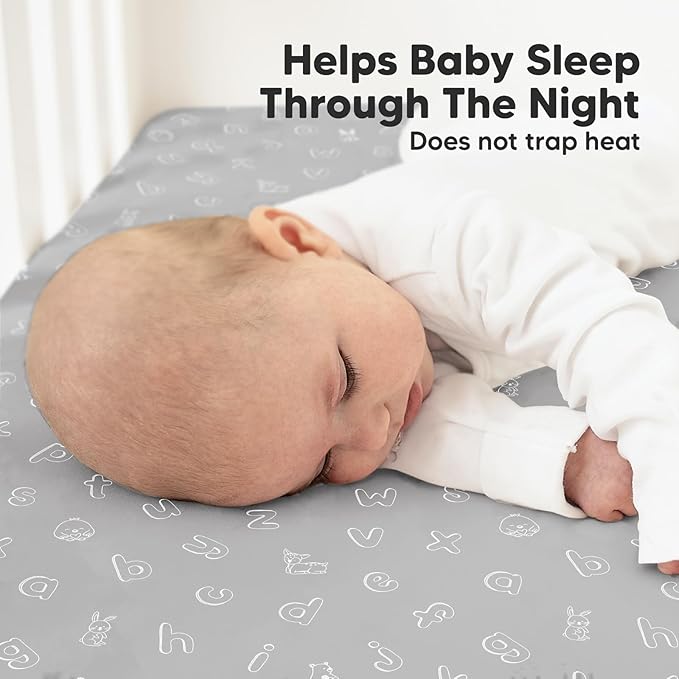 KeaBabies 2-Pack Organic Crib Sheets for Boys, Girls - 52x28 Fitted Crib Mattress Sheet Neutral, Breathable Jersey Cotton Cover for Baby Bed, Toddler Mattress, Soft & Cute Prints (ABC Land Cloud)-BubblyBeeBaby