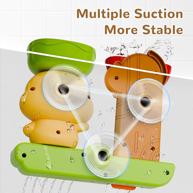 iPlay, iLearn Bath Toys for Toddlers 1-3, Baby Waterfall Bathtub Toy W/ Suction Cup, Kids Bath Tub Shower Playset, Infant Bathtime Fun Summer Pool Birthday Gift 18 24 Month, 2-4, 3-5 Year Old Girl Boy-BubblyBeeBaby