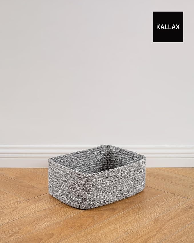 KALLAX Small Woven Basket, 13.5 x 9.5 x 5 Inches, Storage Basket for Organizing, Cute Small Rope Shelf Closet Cube Storage Bins Baskets for Shelves, Dog Toy Gift Baskets Empty, 3 Packs, Mixed Grey-BubblyBeeBaby