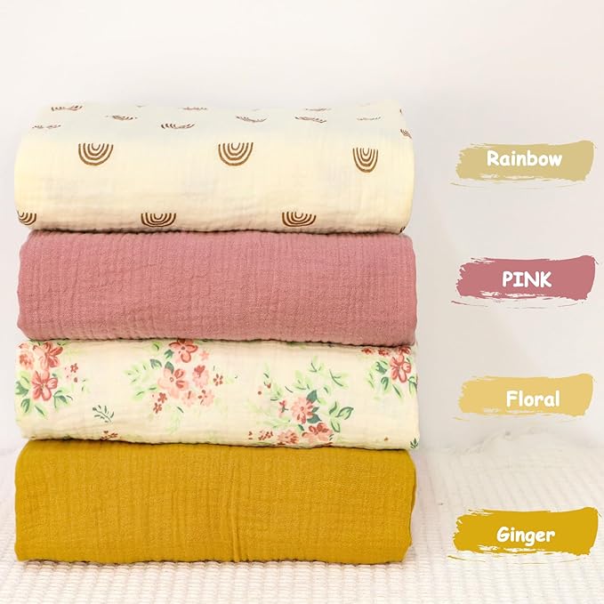 Hooyax Baby Lounger Cover 2 Pack - 100% Muslin Cotton Newborn Lounger Pillow Covers Only, Soft Breathable Infant Lounger Cover with Reinforced Stitching, Fits Most Standard Baby Loungers (Floral)-BubblyBeeBaby