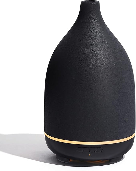 InnoGear Oil Diffuser, 150ML Ceramic Diffuser for Essential Oils Handcrafted Aromatherapy Diffuser Ultrasonic Cool Mist Humidifier with 2 Mist Modes Waterless Auto Off for Room Office, Black-BubblyBeeBaby