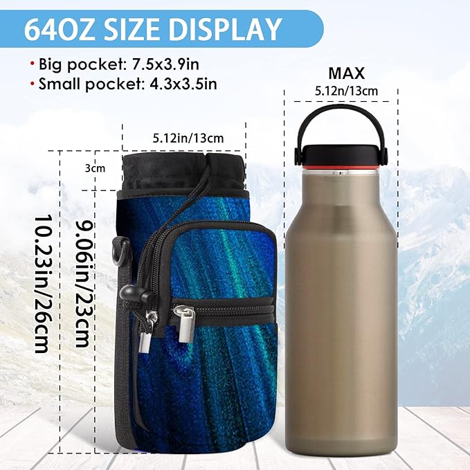 25/32/40/64oz Water Bottle Bag Holder Carrier-Insulated Crossbody Sling Case Sleeve with Strap & Pockets for Men Women Gym Cycling Travel Walking Hiking Camping-BubblyBeeBaby