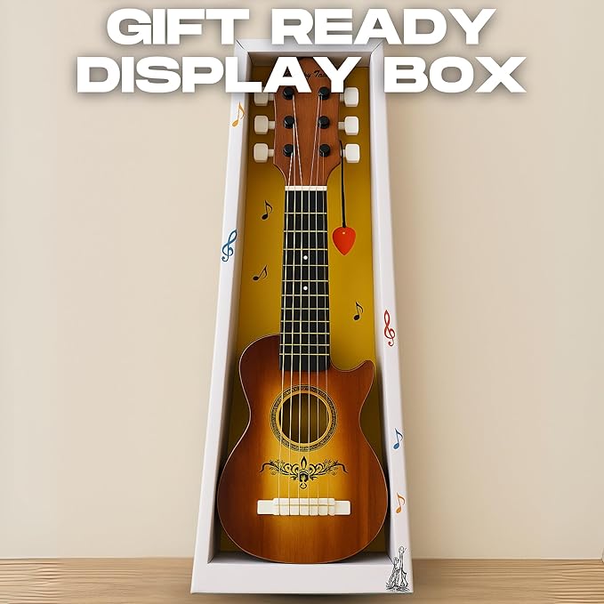 23" Acoustic Guitar, Kids 6 String Toy Guitar - Realistic Steel Strings - Beginner Practice First Musical Instrument for Children, Toddlers (Brown)-BubblyBeeBaby
