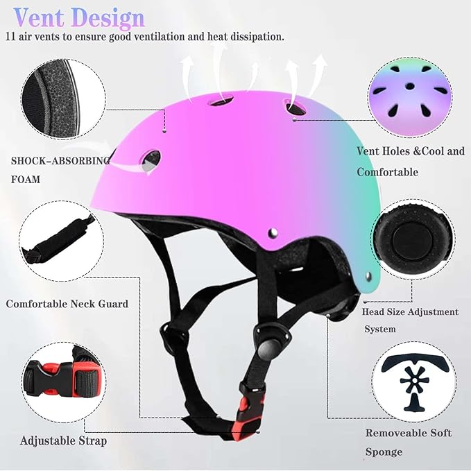 Kids Bike Helmet Set Adjustable for Children, Boys, Girls and Teenagers Aged 3-8 Years Includes Elbow, Knee, Wrist Guards Children's Helmet Protection Set for Bikes SkateboardsRollerskates-BubblyBeeBaby