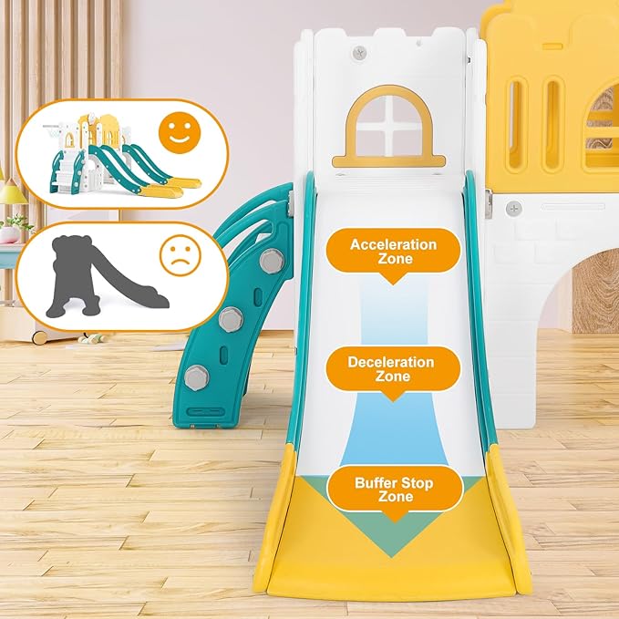 JOYLDIAS 10 in 1 Toddler Slide, Double Kid Climber Slide Playset w/Swing, Basketball Hoop, Telescope, Tunnel, Storage Space and Non-Slip Steps, Indoor Outdoor Backyard Playground Toy for Toddlers-BubblyBeeBaby
