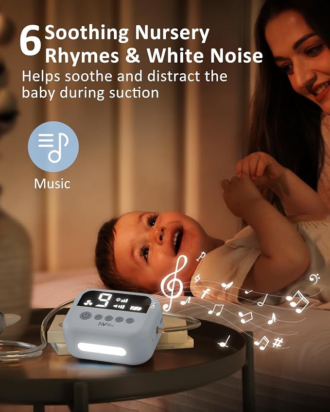 HEYVALUE Nasal Aspirator for Baby, Hospital Grade Nose Sucker with 9 Levels Suction, Night Light and Nursery Rhyme Soothing, Electric Nose Suction for Baby with Food-Grade Silicone Tips Blue-BubblyBeeBaby