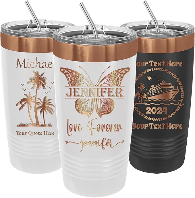 iProductsUS Personalized Gift For Women Mother's Day & Cruises - 20oz, Custom Tumbler w/Spill Proof Lid - Insulated Travel Coffee Mug - Stainless Steel Double Wall Coffee Tumbler, Cup (Rose Gold)-BubblyBeeBaby