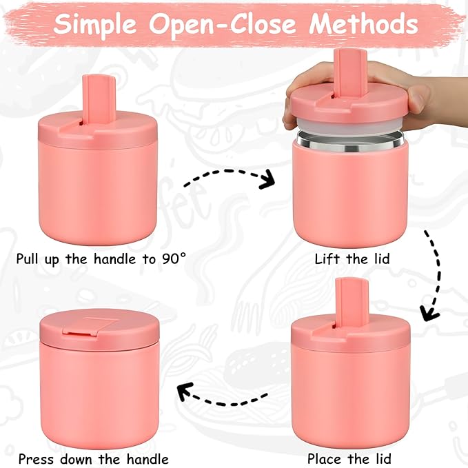 19oz Insulated Vacuum Food Jar with Buckle Lid Wide Mouth Soup Thermo for Hot Food Kids Leakproof Stainless Steel Lunch Container- Pink-1Pack-BubblyBeeBaby