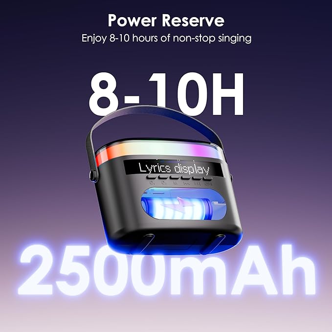 Karaoke Machine,Karaoke Machine with Lyrics Display,Portable Bluetooth 5.3 Karaoke Speaker with Upgraded Dual Speakers for Kids and Adults,with White Noise and Night Light Function (Black)-BubblyBeeBaby