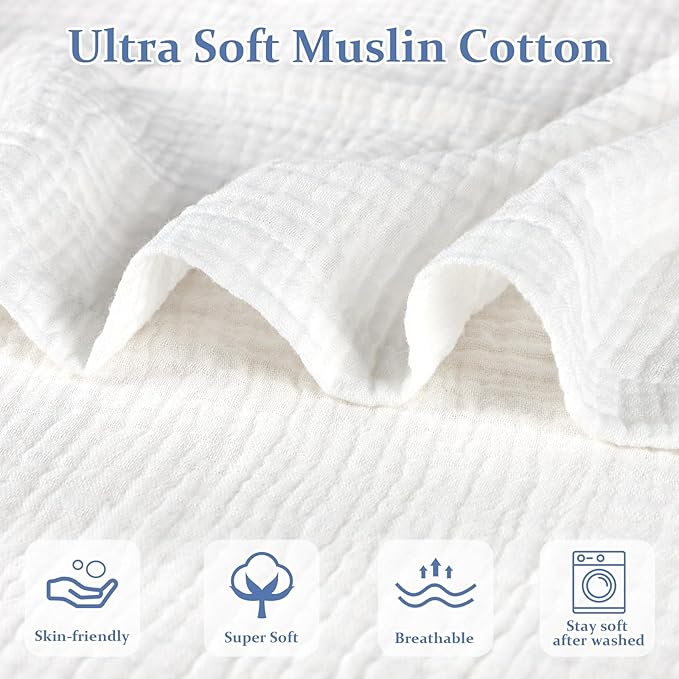 Hooyax Muslin Baby Lounger Cover Soft Organic Cotton Slipcover Fits Newborn Lounger for Baby Boys and Girls (White)-BubblyBeeBaby