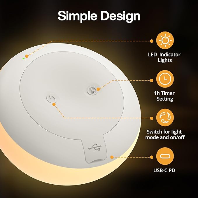 JolyWell Baby Night Light for Nursery, Soft Silicone Tap Control Night Lamp with 8 Color Changing, Stepless Dimming, Rechargeable Portable Night Light for Kids, 1H-Timer, Warm Light for Breastfeeding-BubblyBeeBaby