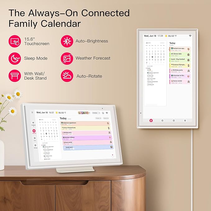 15.6 Inch Digital Calendar, Full HD Touchscreen Smart Planner for Family Schedules - Wall & Desk Mount, Great for Seamless Daily Planning & Household Organization, with LED Reminder Light-BubblyBeeBaby