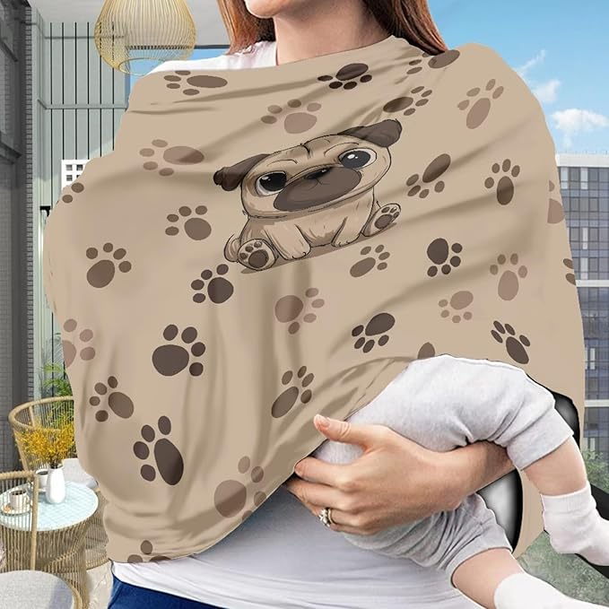 Binienty Brown Dog Paw Prints Infant Carseat Canopy for Boys Girls - Pug Animal Stretchy Breathable Soft Infants Stroller Cover Cozy Car Seat Covers-BubblyBeeBaby